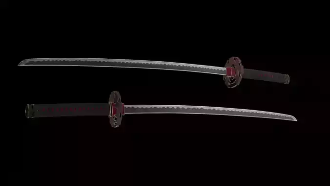 Red Wood Katana Low-poly 3D model