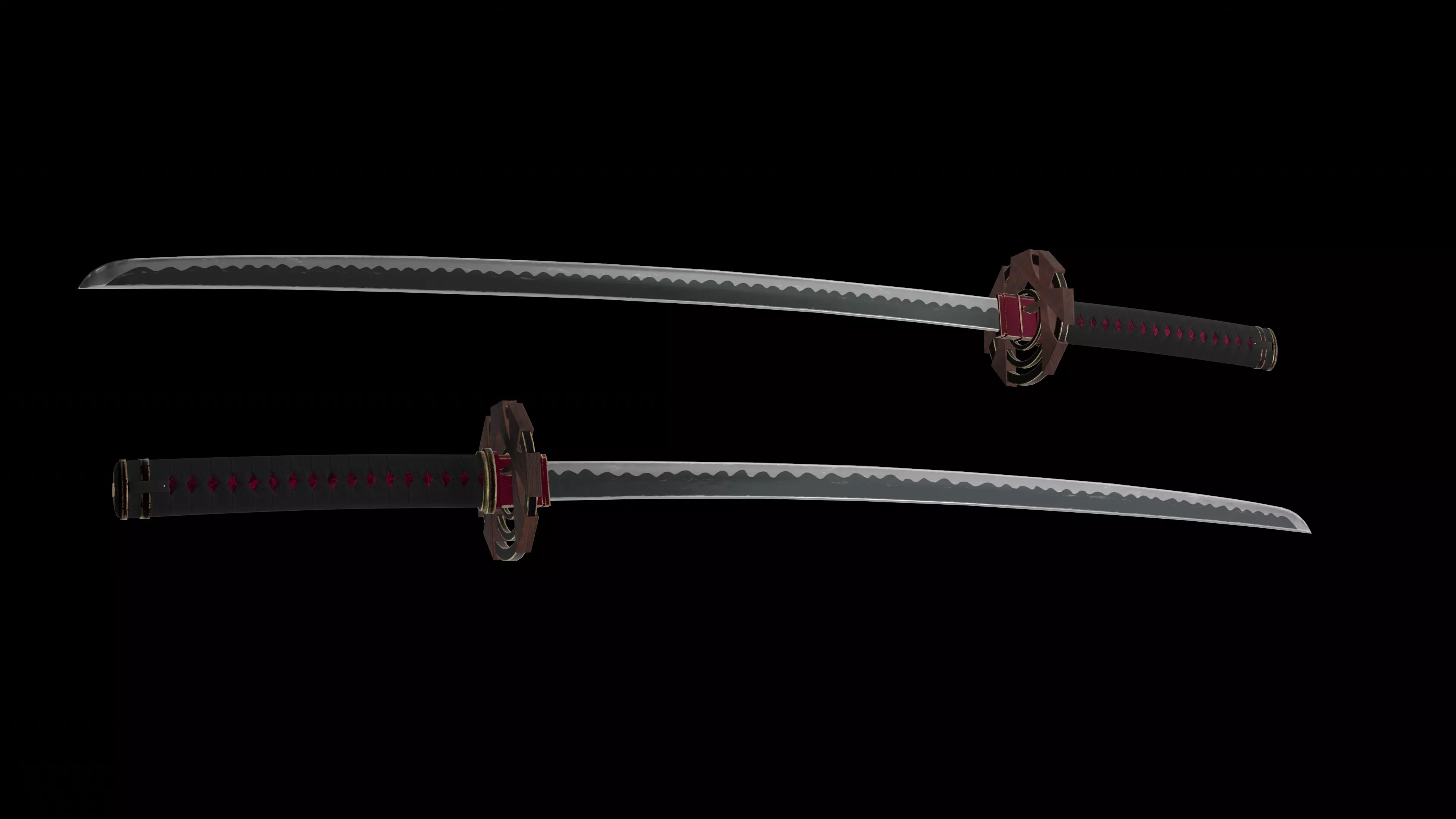 Red Wood Katana Low-poly 3D model_0