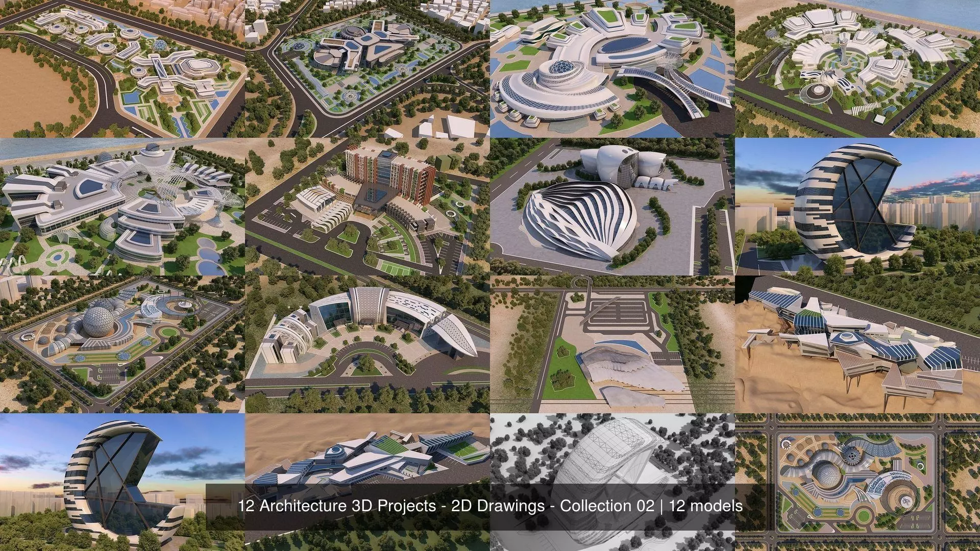 12 Architecture 3D Projects - 2D Drawings - Collection 02 _1