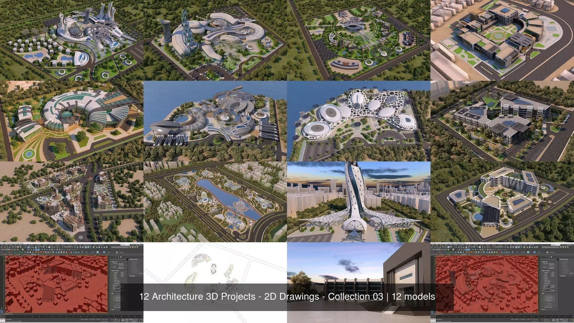 12 Architecture 3D Projects - 2D Drawings - Collection 03 _1