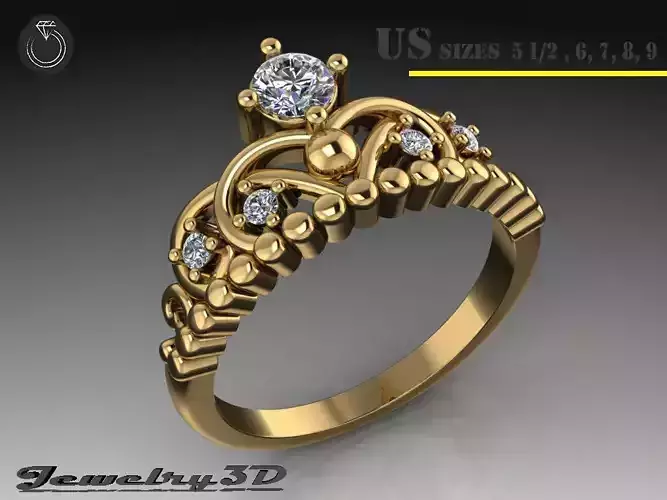 STL printable Ring crown diadema 033ct
