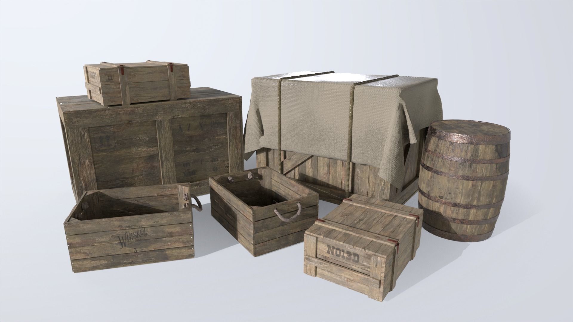 Wooden Crates Low-poly 3D model_6