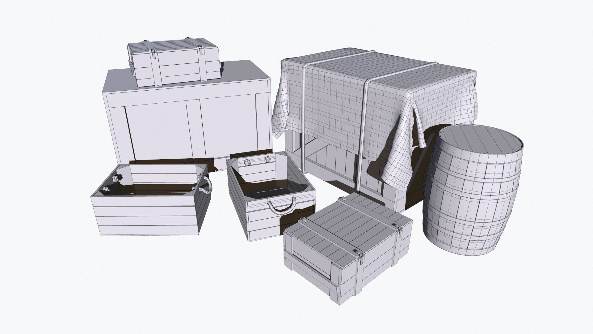 Wooden Crates Low-poly 3D model_14