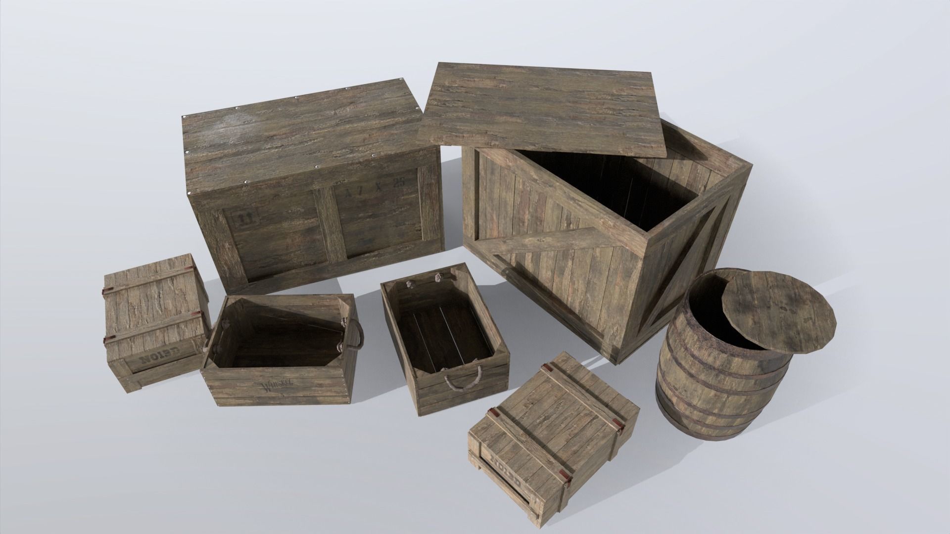 Wooden Crates Low-poly 3D model_3