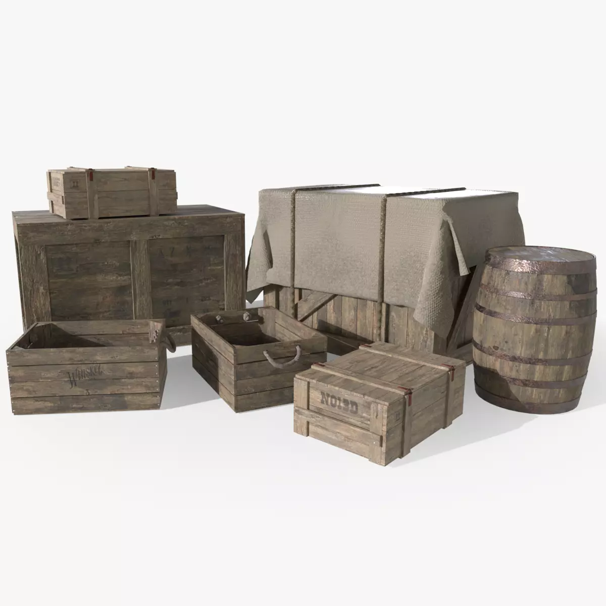 Wooden Crates Low-poly 3D model_0