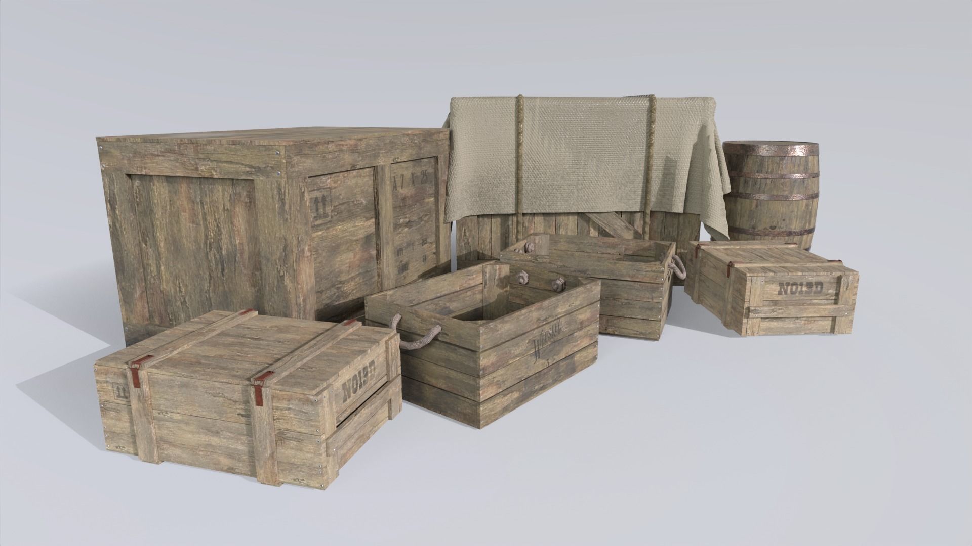 Wooden Crates Low-poly 3D model_2