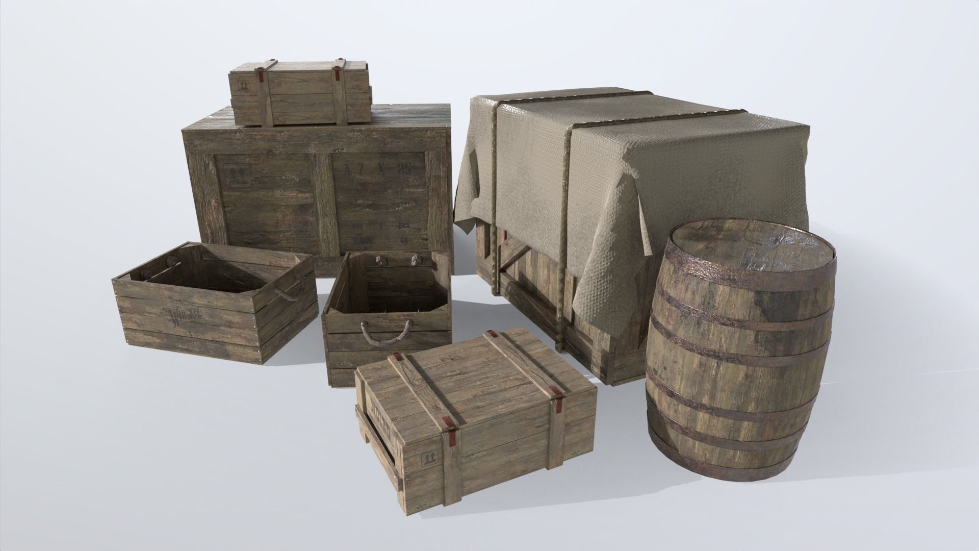 Wooden Crates Low-poly 3D model_7