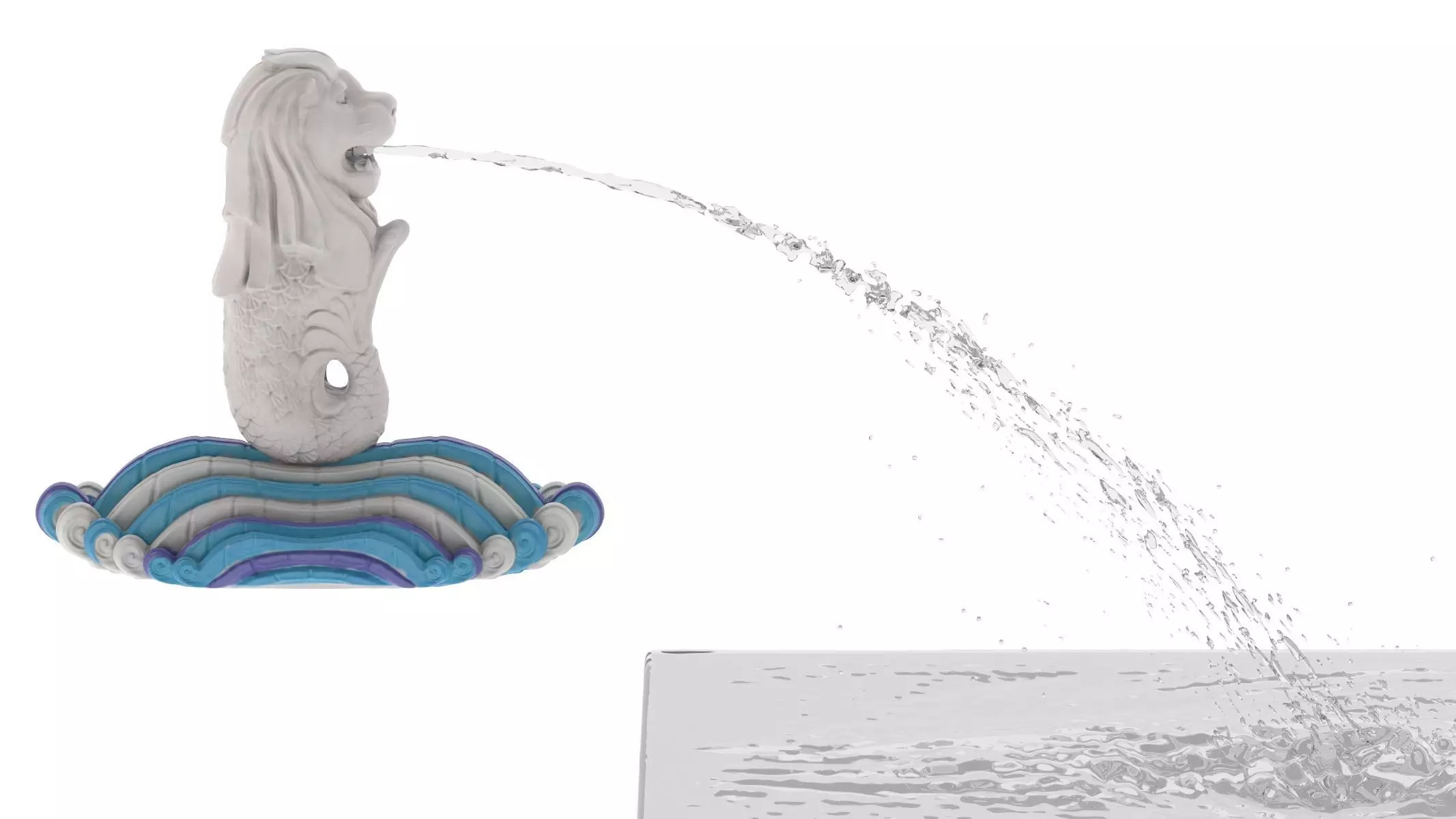 Merlion Fountain Water Spray Big 3D model_0