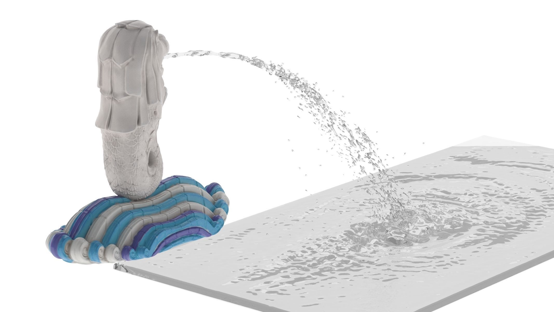Merlion Fountain Water Spray Big 3D model_1