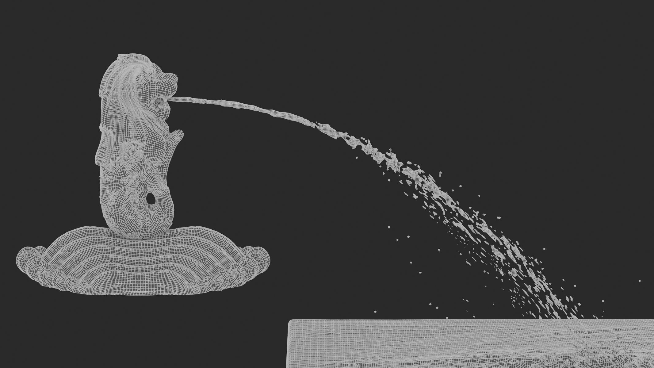 Merlion Fountain Water Spray Big 3D model_10