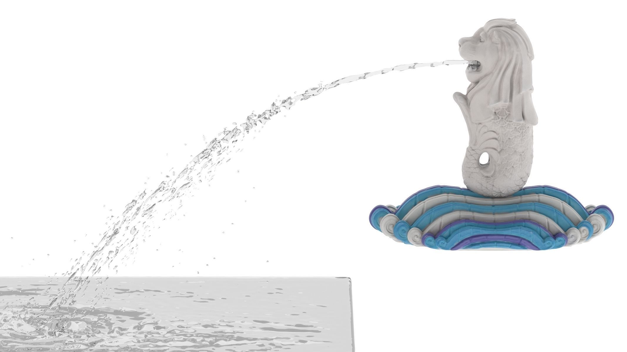 Merlion Fountain Water Spray Big 3D model_3