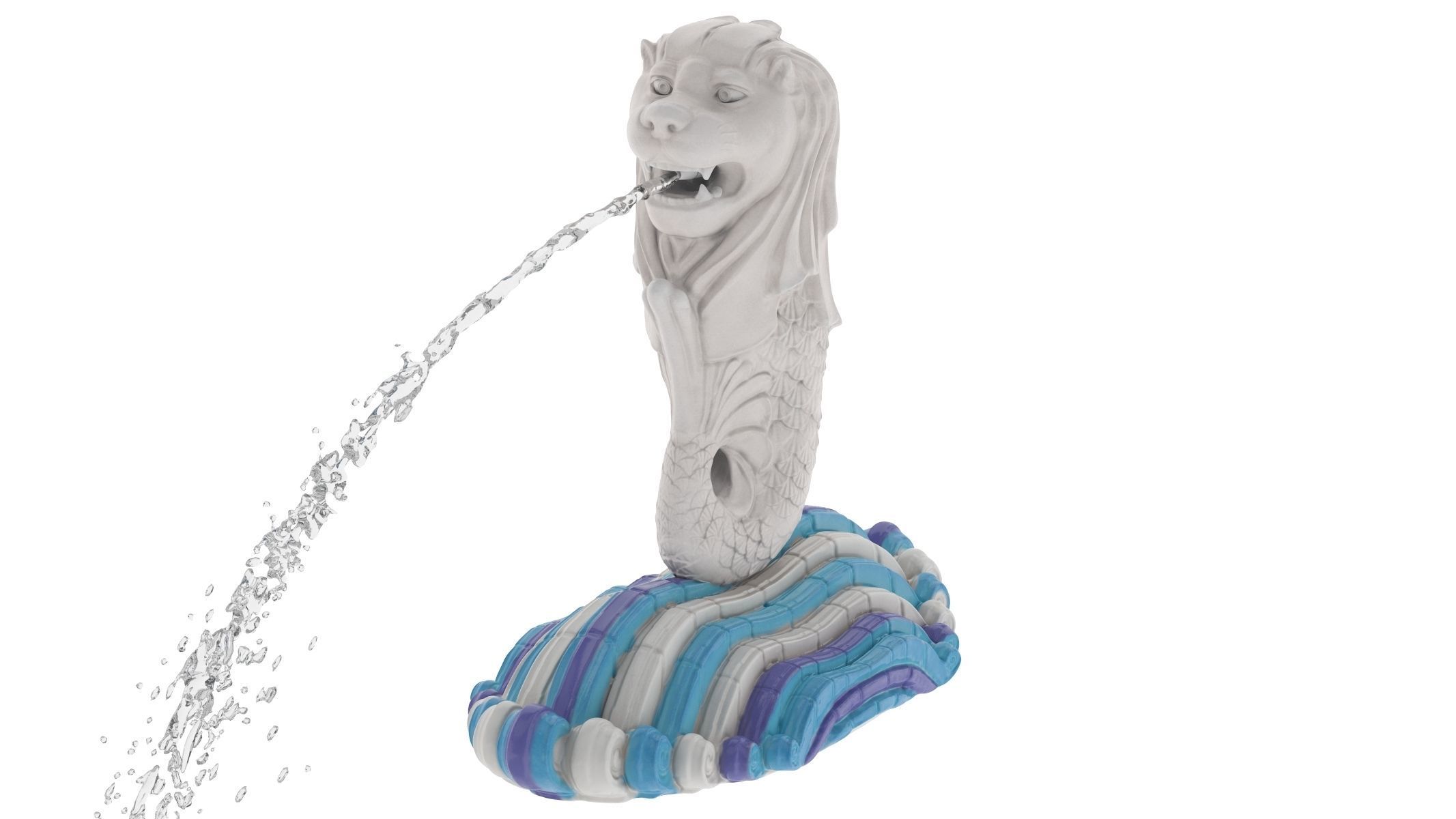 Merlion Fountain Water Spray Big 3D model_4