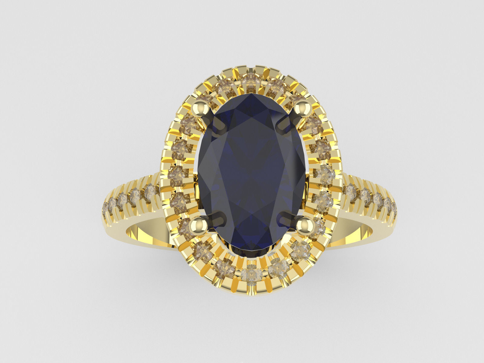 Oval Halo Ring With Diamonds 3D print model_1