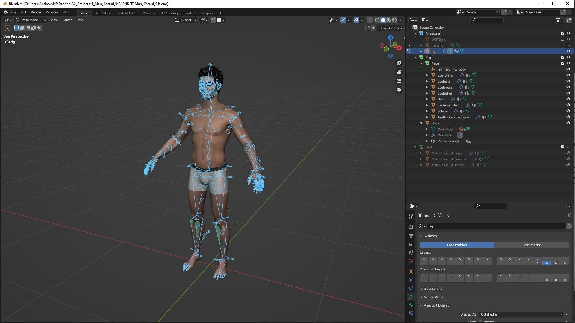 Realistic 3D model of Man - Casual Outfit 9 - Modular - Rigged Low-poly 3D model_22