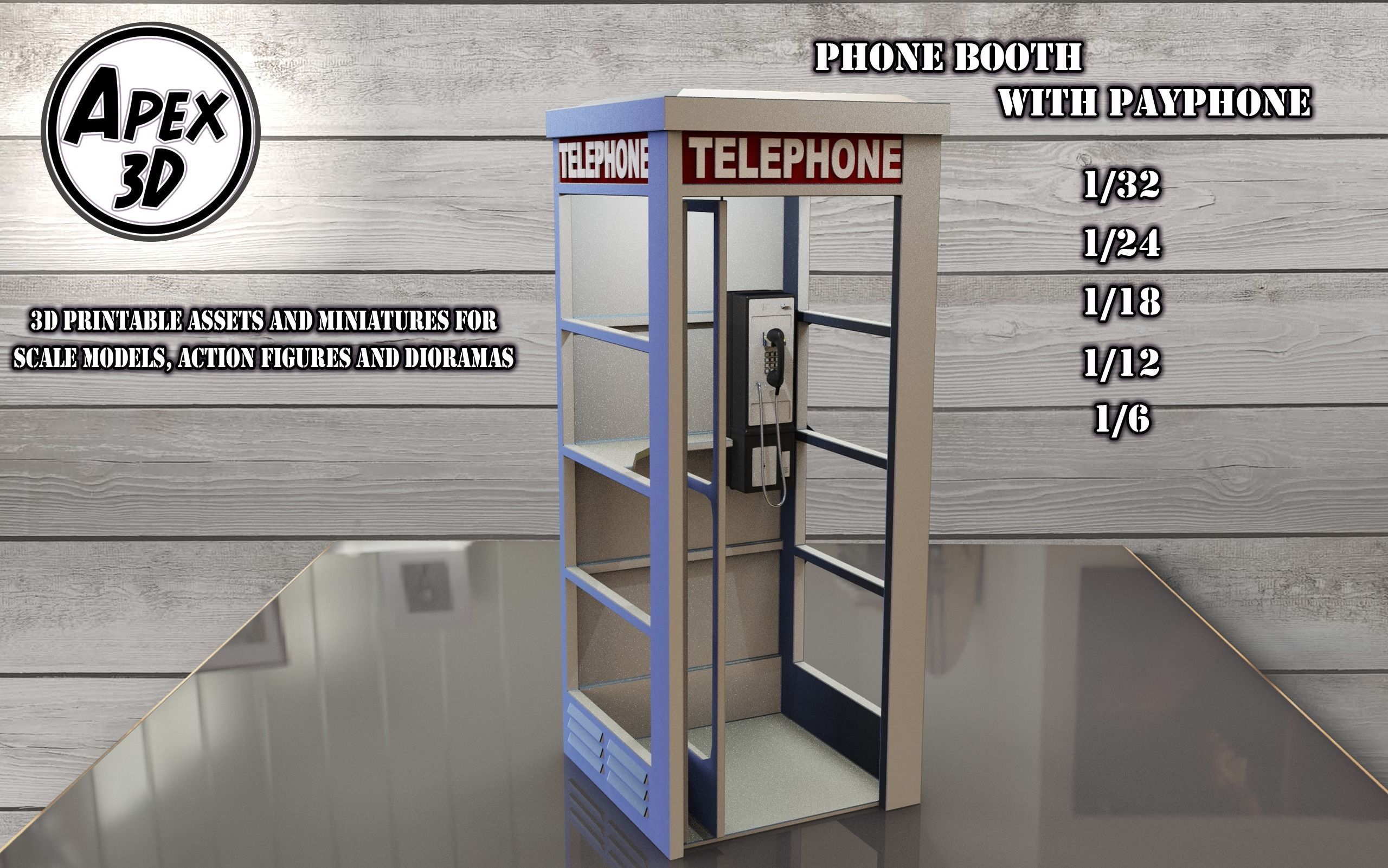 Telephone Booth 3d printable in various scales 3D print model_1