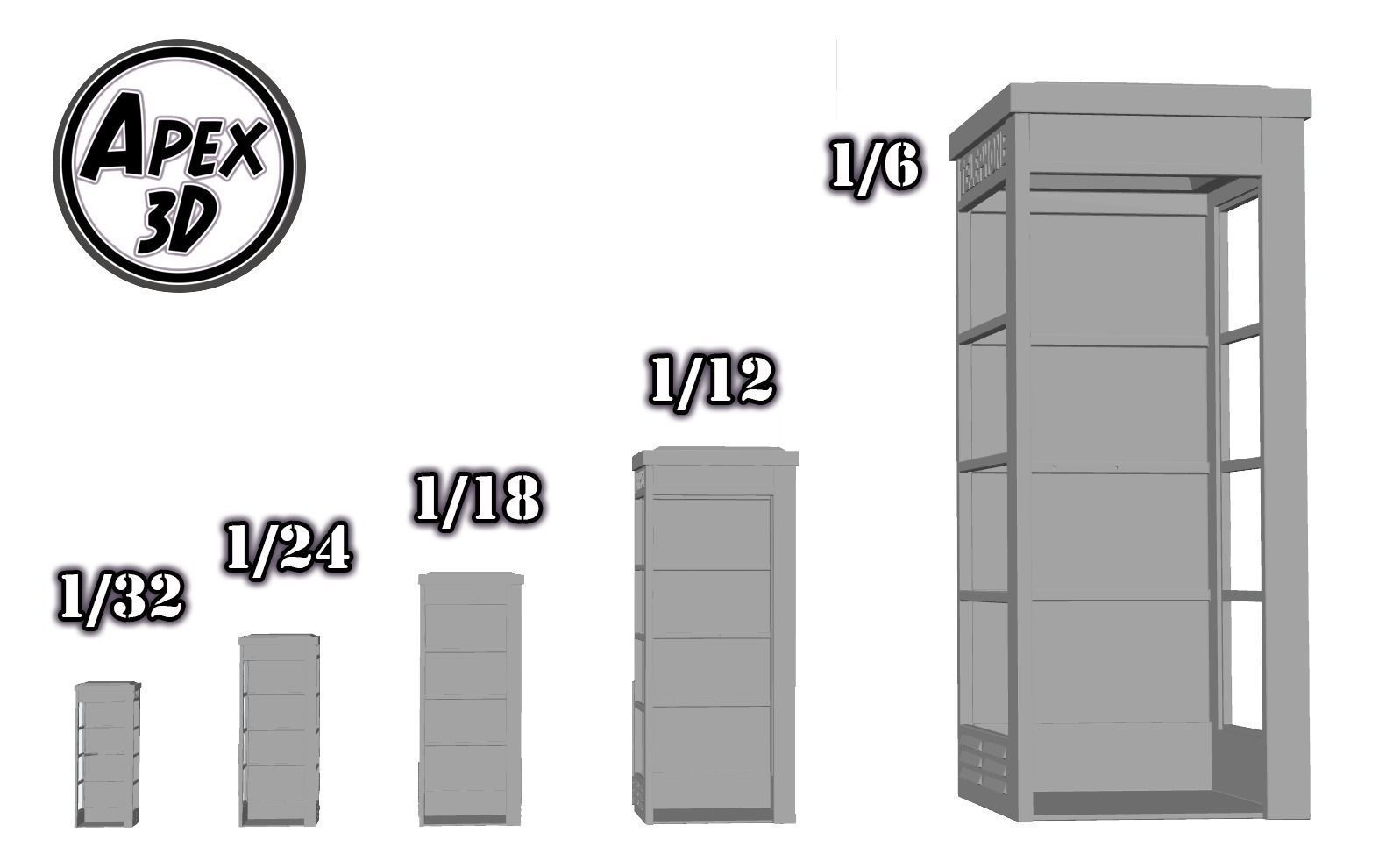 Telephone Booth 3d printable in various scales 3D print model_2