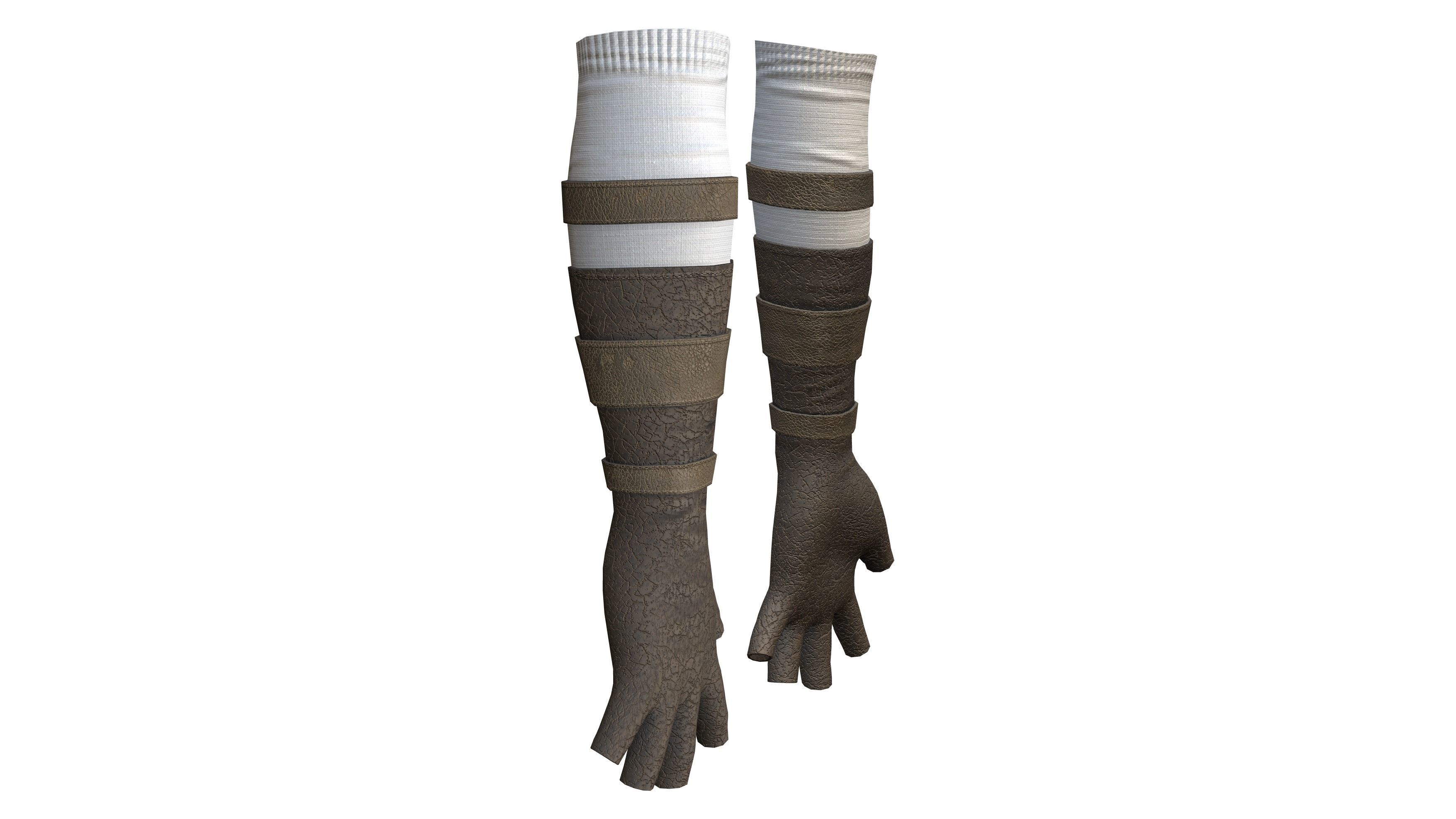 Female Steampunk Cosplay Fingerless Gloves Low-poly 3D model_4