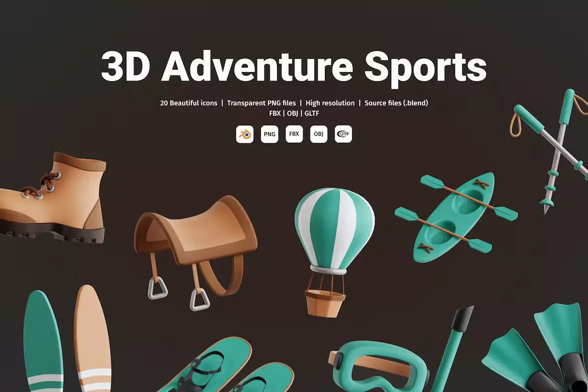 Adventure Sports 3D Icon Set 3D model_0