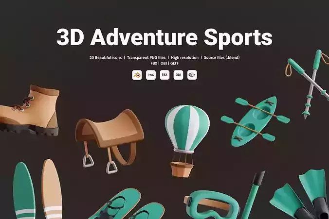 Adventure Sports 3D Icon Set 3D model