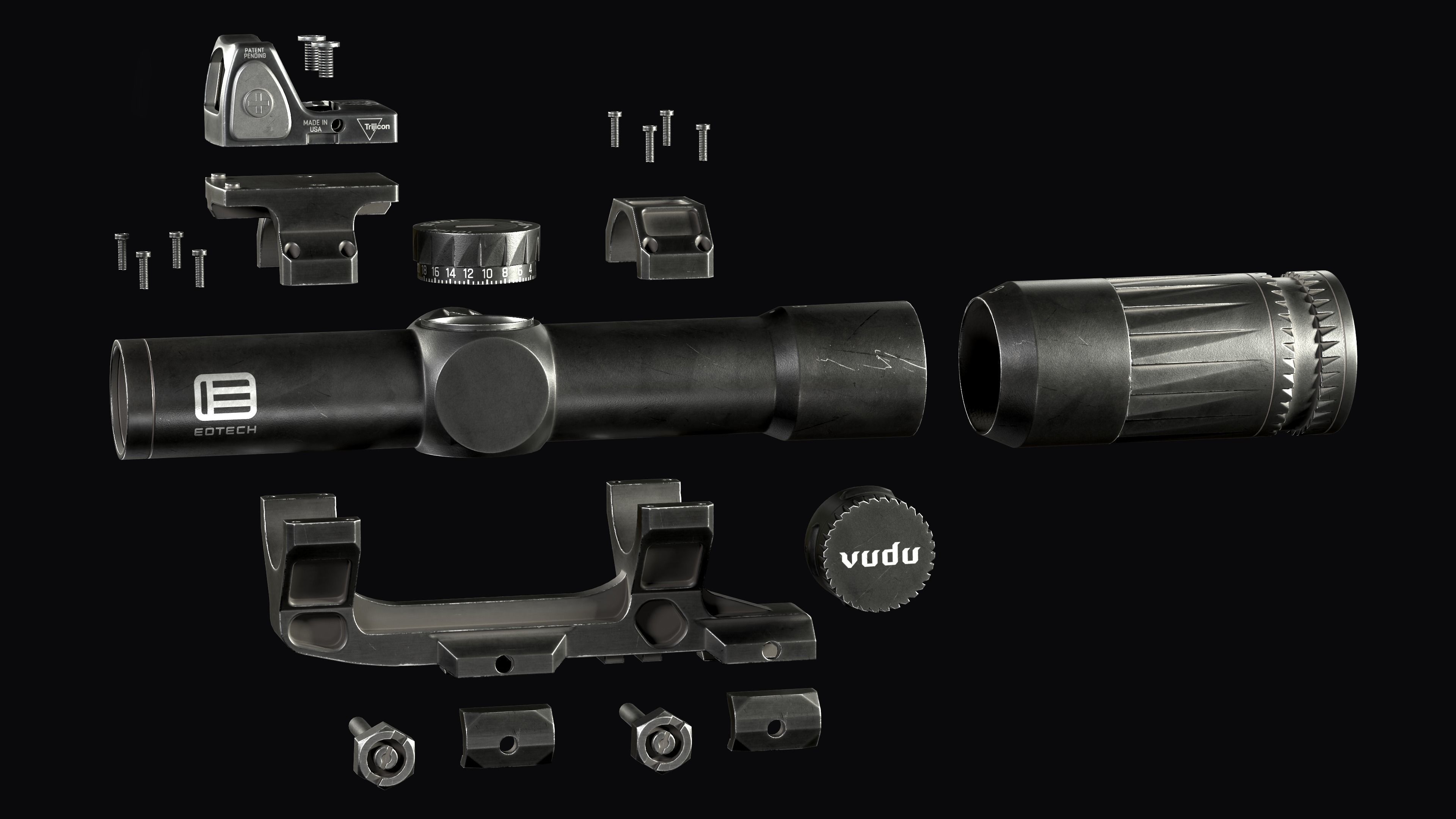 EOTech  Variable Optic with TRIJICON RMR red dot sight 3D Model Collection_10