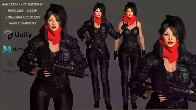 3D REALISTIC RIGGED CHARACTER - CYBERPUNK SNIPER TALL CURVY BODY
