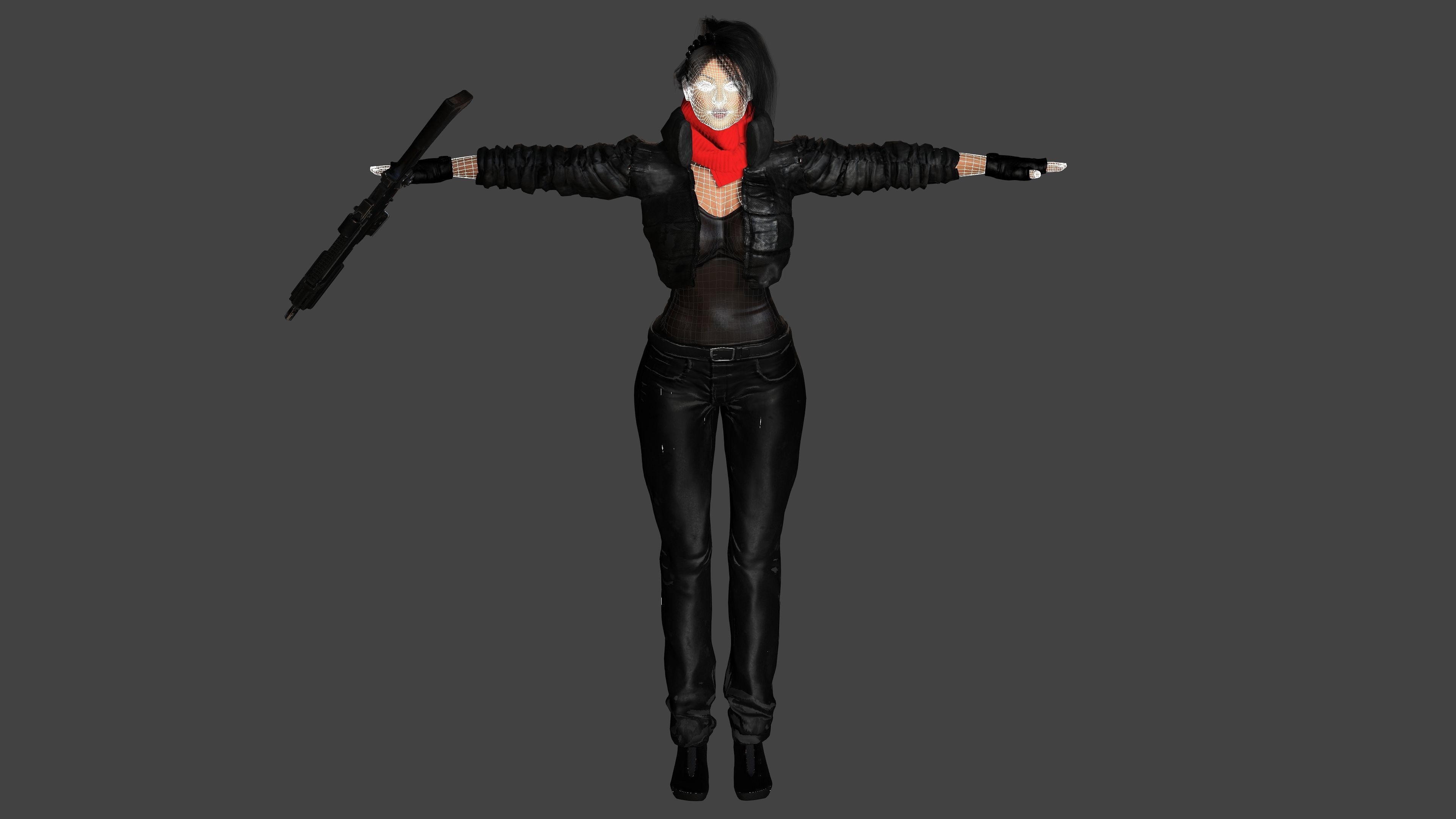 3D REALISTIC RIGGED CHARACTER - CYBERPUNK SNIPER TALL CURVY BODY Low-poly 3D model_21