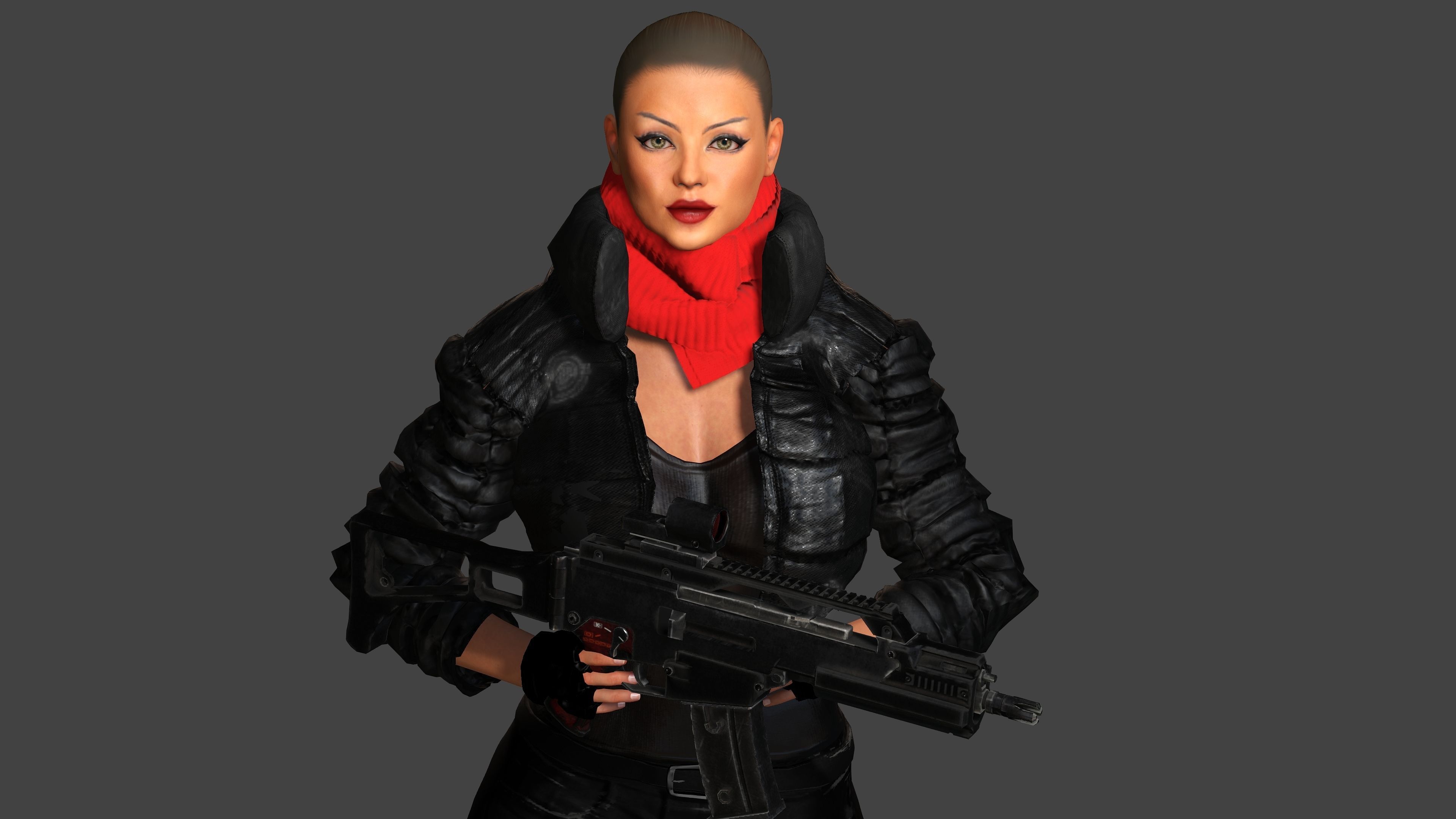 3D REALISTIC RIGGED CHARACTER - CYBERPUNK SNIPER TALL CURVY BODY Low-poly 3D model_15