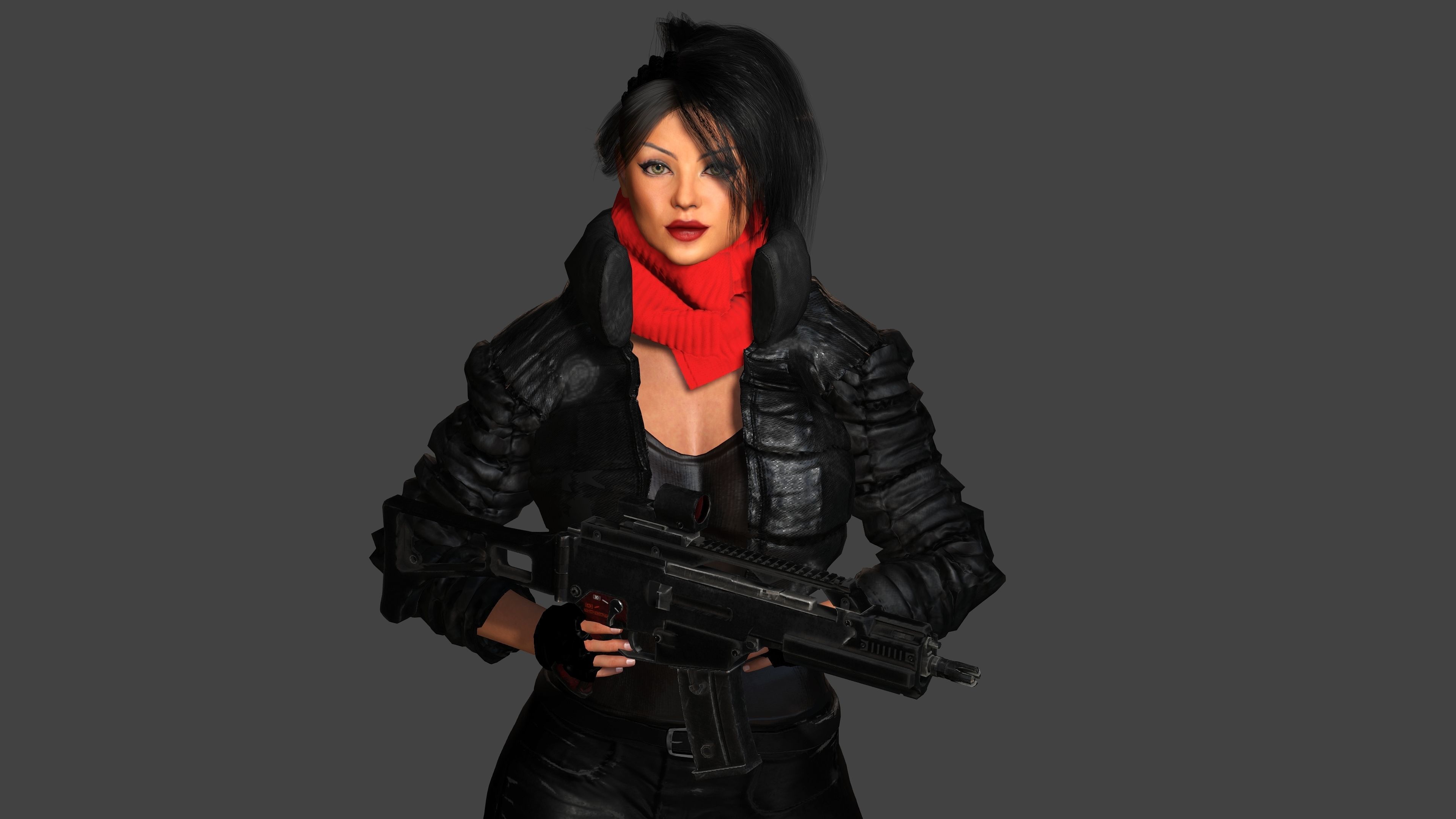 3D REALISTIC RIGGED CHARACTER - CYBERPUNK SNIPER TALL CURVY BODY Low-poly 3D model_13