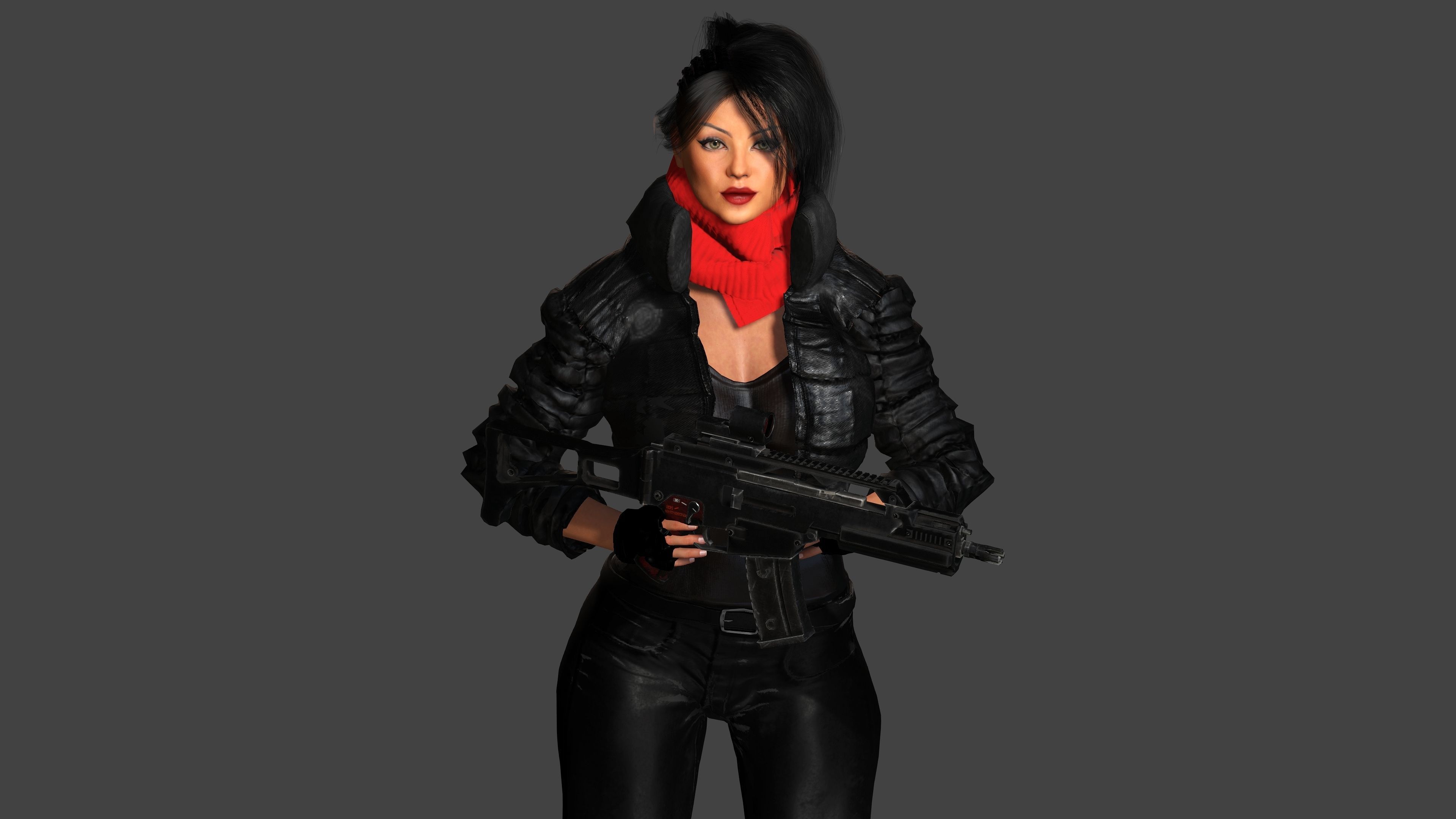 3D REALISTIC RIGGED CHARACTER - CYBERPUNK SNIPER TALL CURVY BODY Low-poly 3D model_4