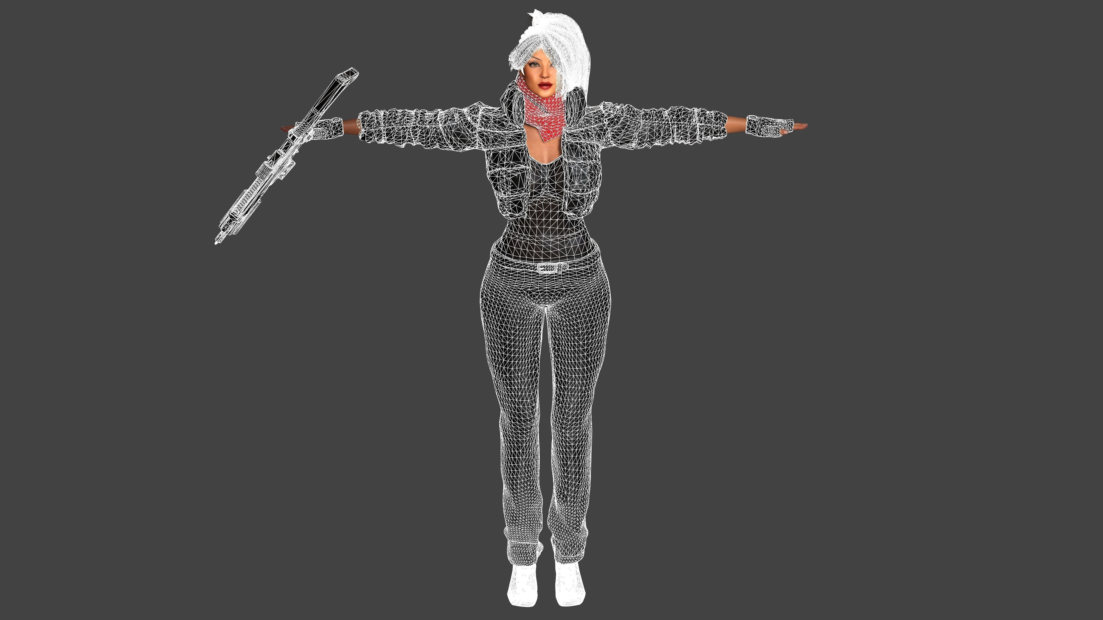3D REALISTIC RIGGED CHARACTER - CYBERPUNK SNIPER TALL CURVY BODY Low-poly 3D model_20
