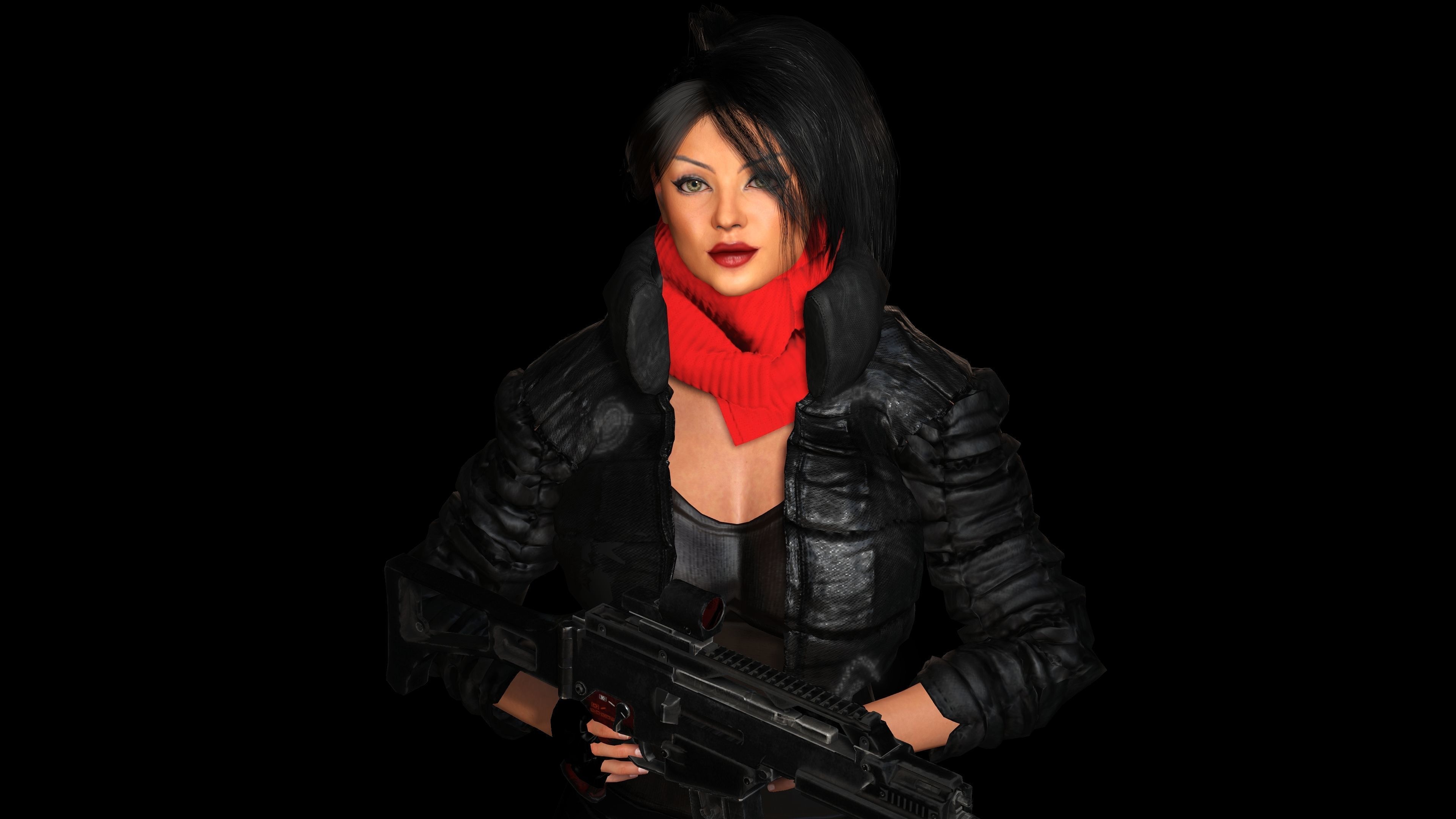 3D REALISTIC RIGGED CHARACTER - CYBERPUNK SNIPER TALL CURVY BODY Low-poly 3D model_1