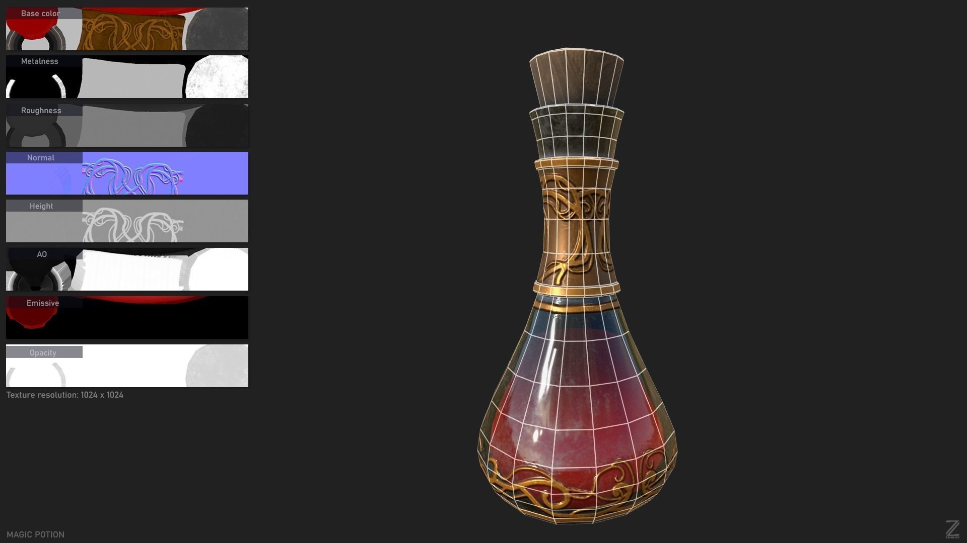 Magic potion Low-poly 3D model_1