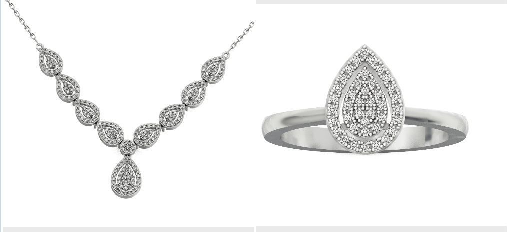 Diamond set Ring and pendant Pear shaped halo 2693 3D Model Collection_1