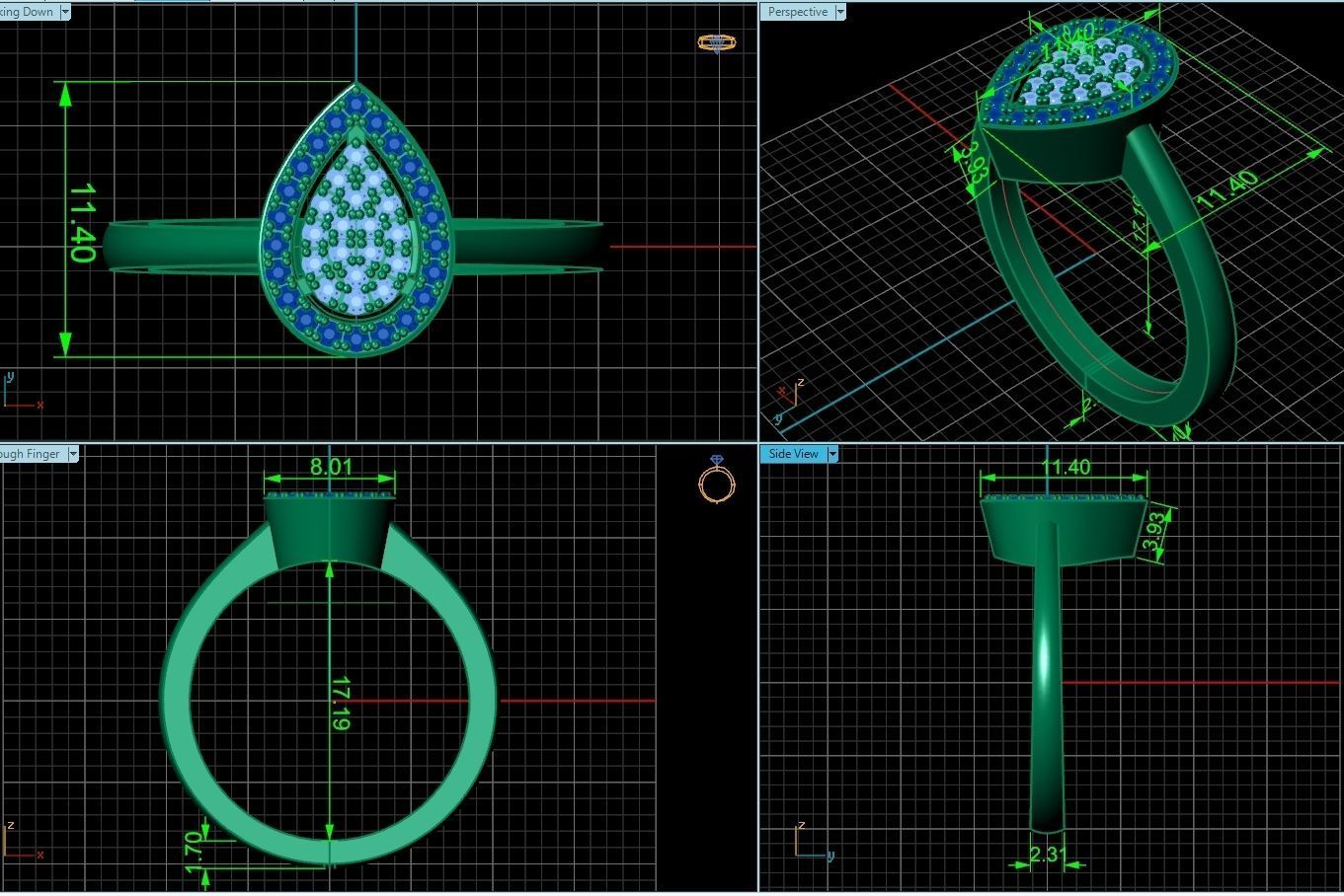 Diamond set Ring and pendant Pear shaped halo 2693 3D Model Collection_4