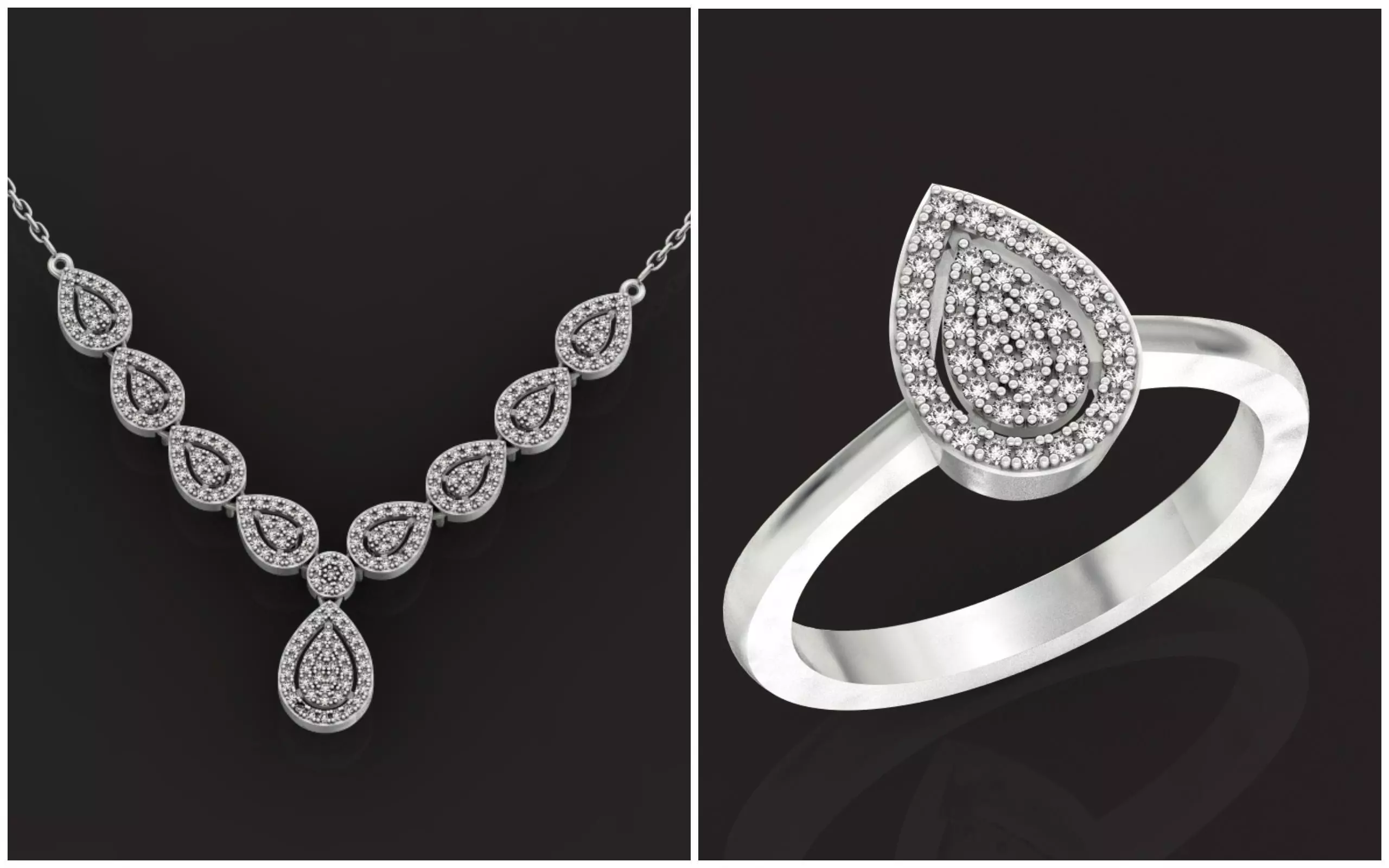 Diamond set Ring and pendant Pear shaped halo 2693 3D Model Collection_0