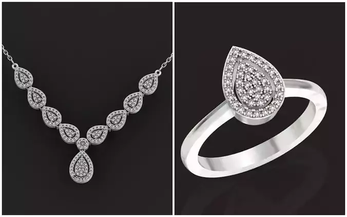 Diamond set Ring  and pendant Pear shaped halo 2693