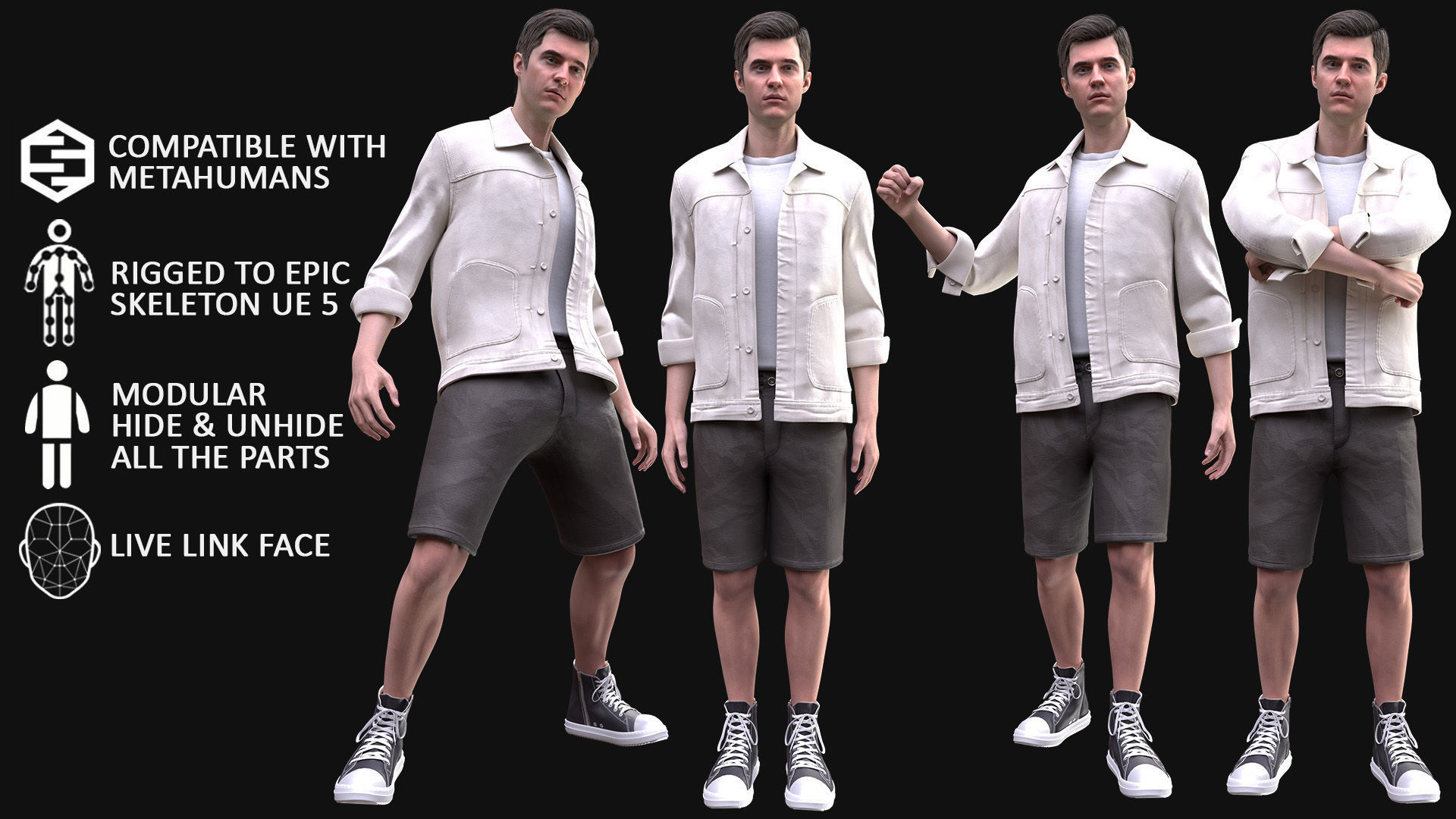 Man - Casual Outfit 10 - Modular - Rigged Low-poly 3D model_3