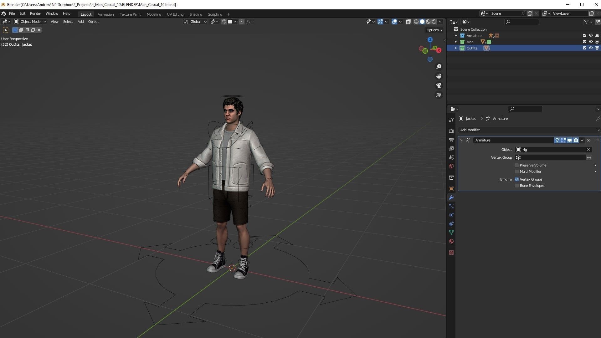 Man - Casual Outfit 10 - Modular - Rigged Low-poly 3D model_5