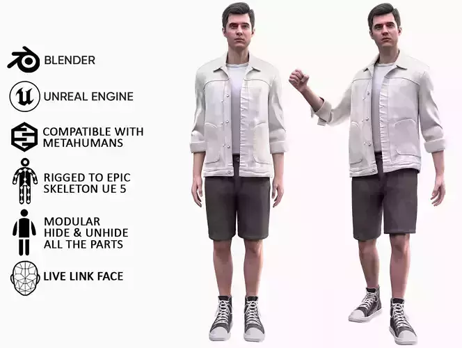 Man - Casual Outfit 10 - Modular - Rigged Low-poly 3D model