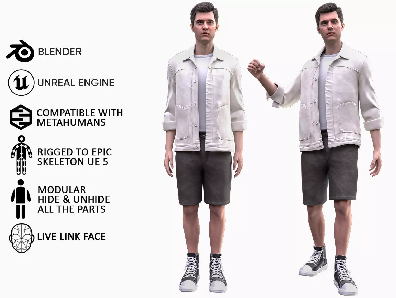 Man - Casual Outfit 10 - Modular - Rigged Low-poly 3D model_0
