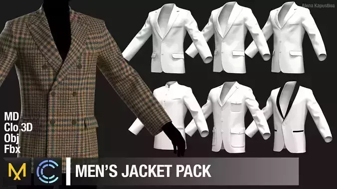 Classic mens jackets pack  Marvelous Designer  Clo 3D project 3D model