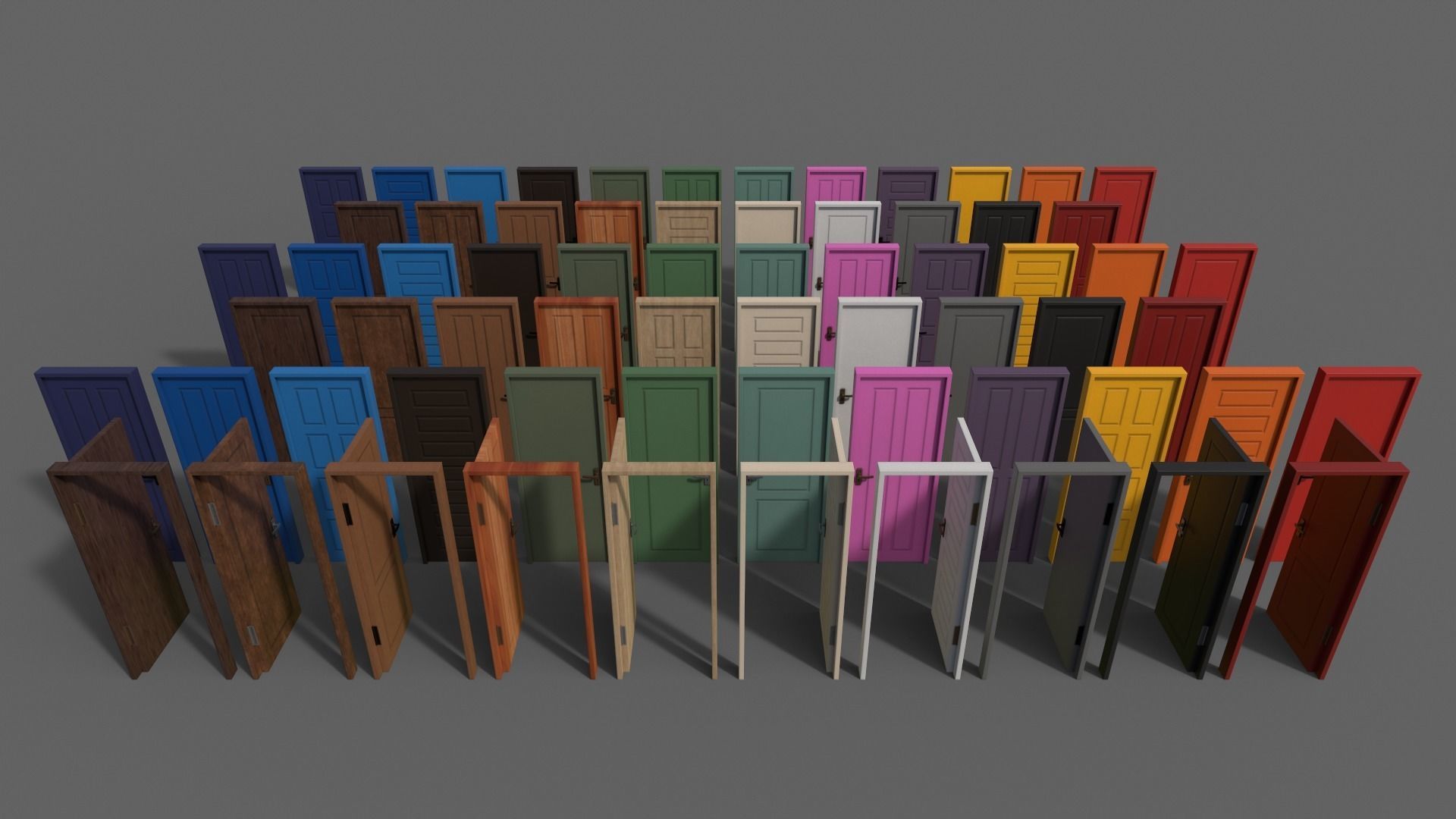 PBR Wood Door With Frame B Low-poly 3D model_2