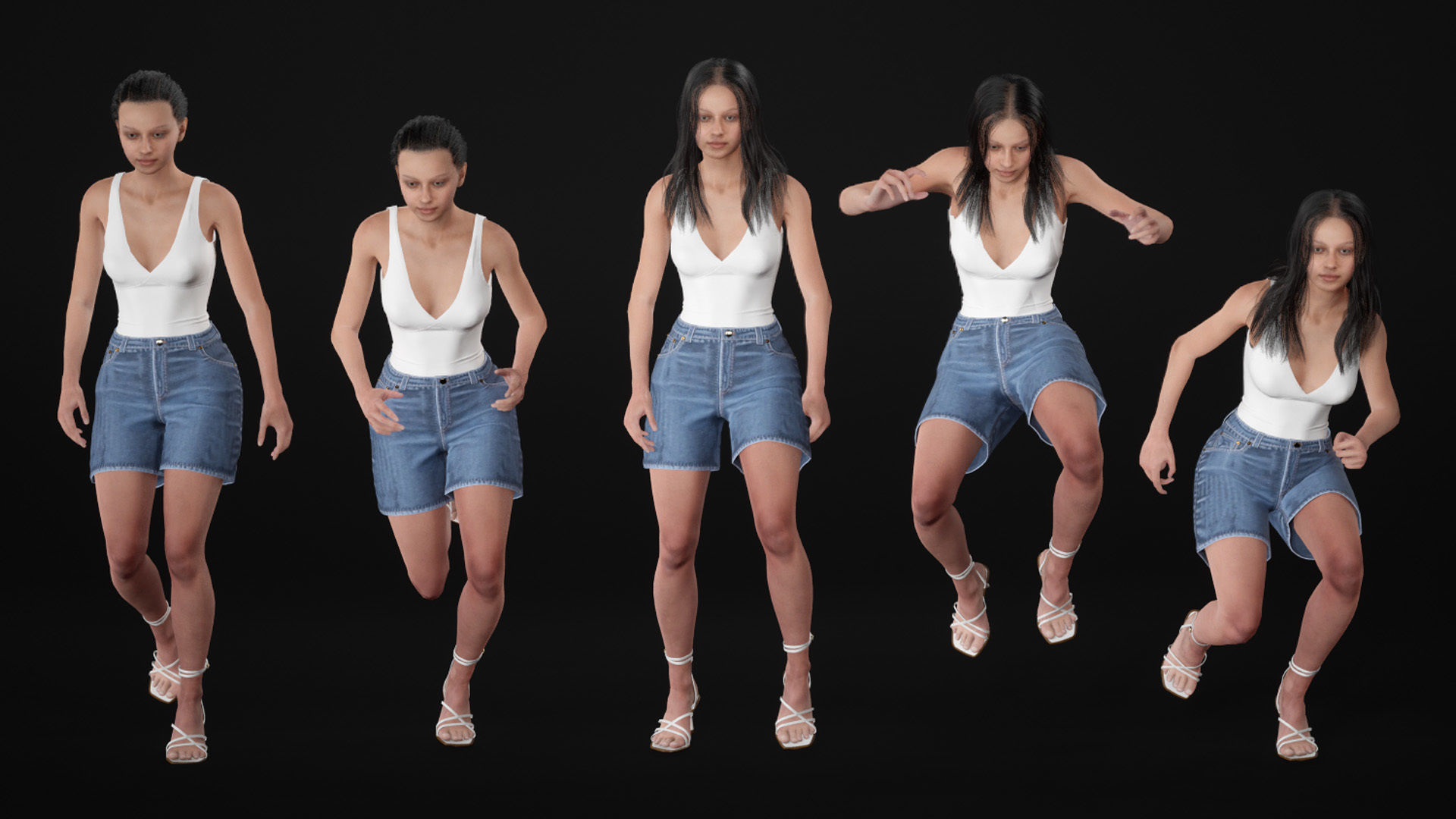 Woman - Summer Outfit - Modular - Rigged - Animated Low-poly 3D model_15