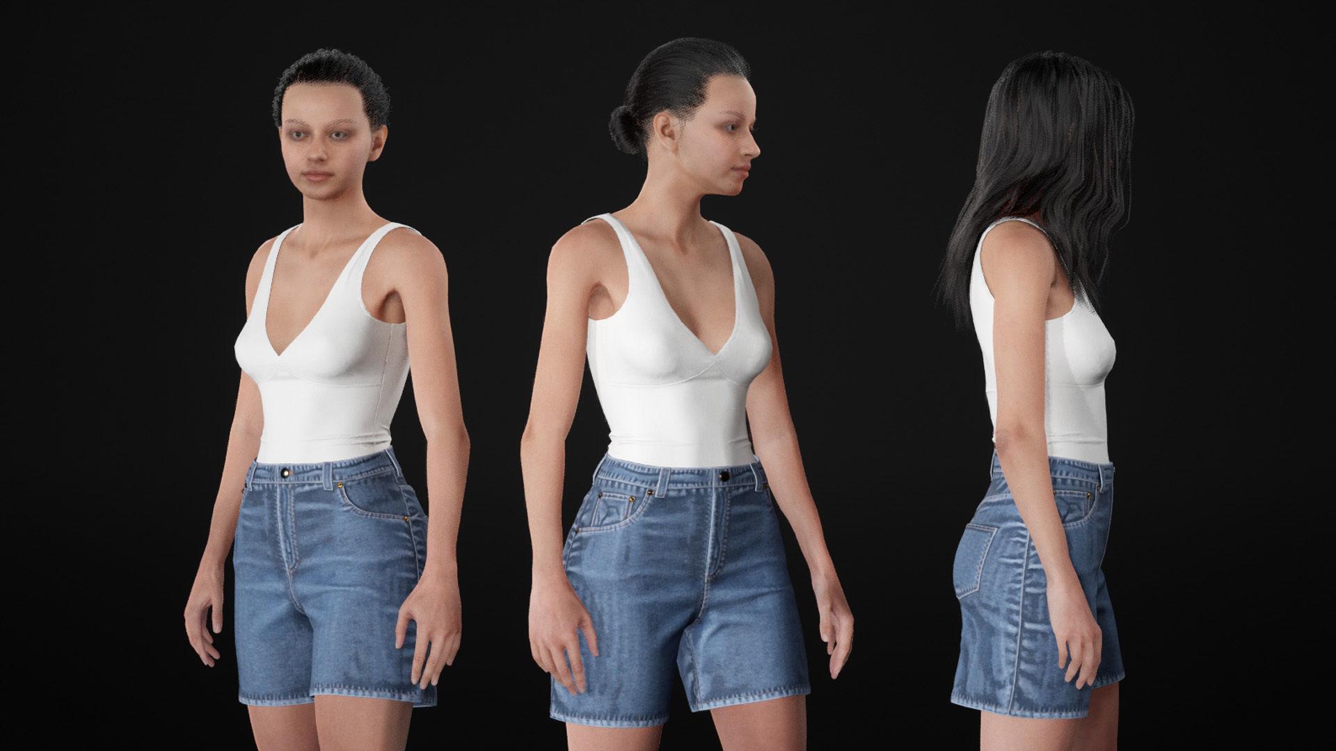 Woman - Summer Outfit - Modular - Rigged - Animated Low-poly 3D model_18