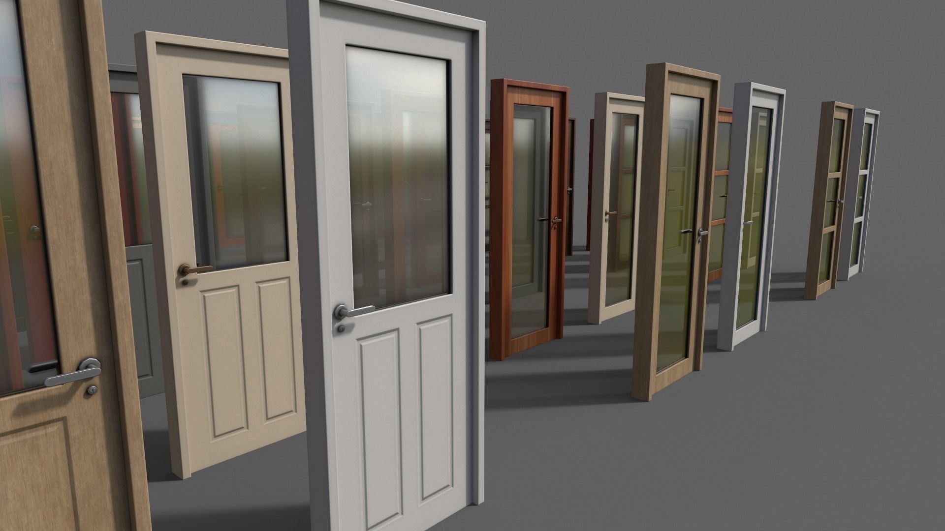 PBR Glass Wood Door With Frame Low-poly 3D model_6