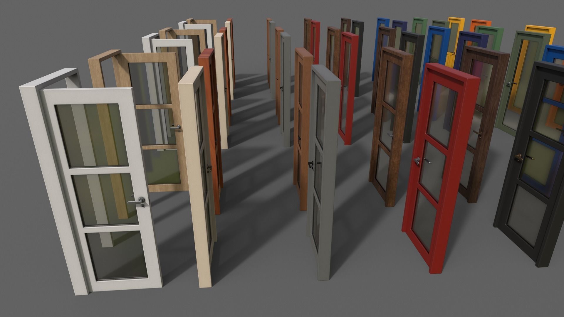 PBR Glass Wood Door With Frame Low-poly 3D model_10