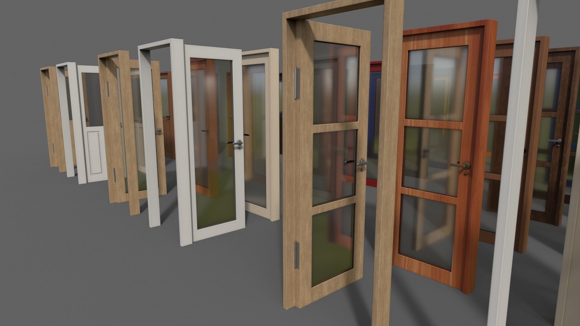 PBR Glass Wood Door With Frame Low-poly 3D model_4