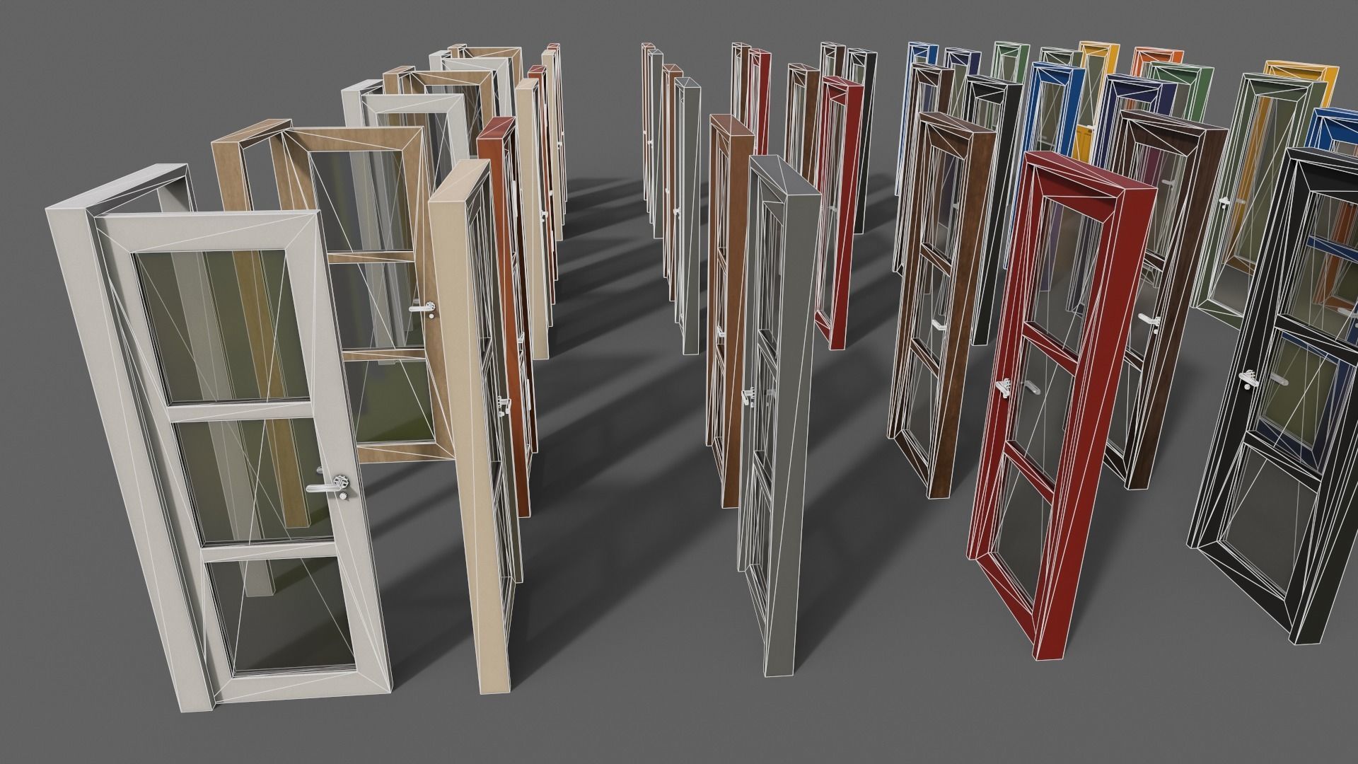 PBR Glass Wood Door With Frame Low-poly 3D model_11