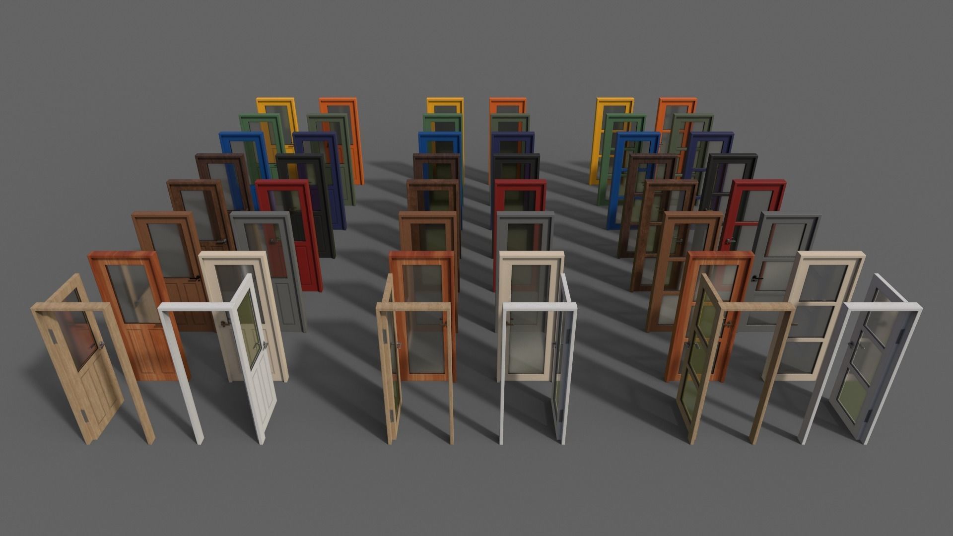 PBR Glass Wood Door With Frame Low-poly 3D model_2