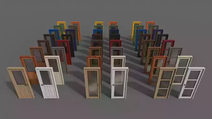 PBR Glass Wood Door With Frame Low-poly 3D model